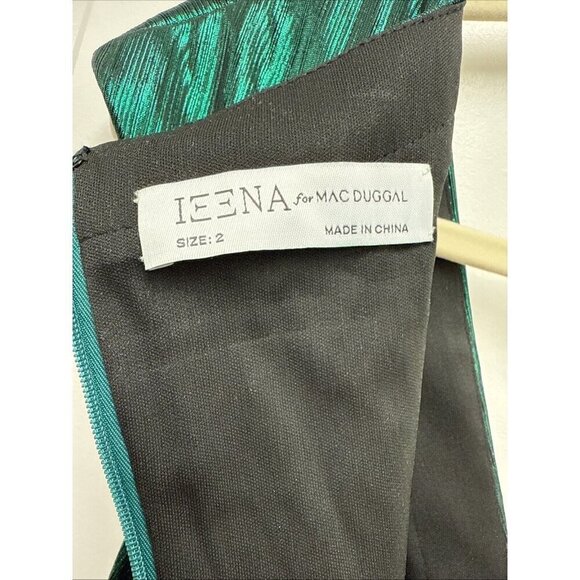 Mac Duggal Size 2 Green 27156 Cap Sleeve Deep V Neck High Slit Metallic Gown New - Picture 9 of 10